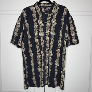 Chaps Ralph Lauren Shirt Mens Large Black Floral Hawaiian Button Up Cotton